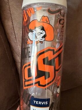 Tervis Oklahoma state Clear Water Bottle with Orange and Black Team Graphics